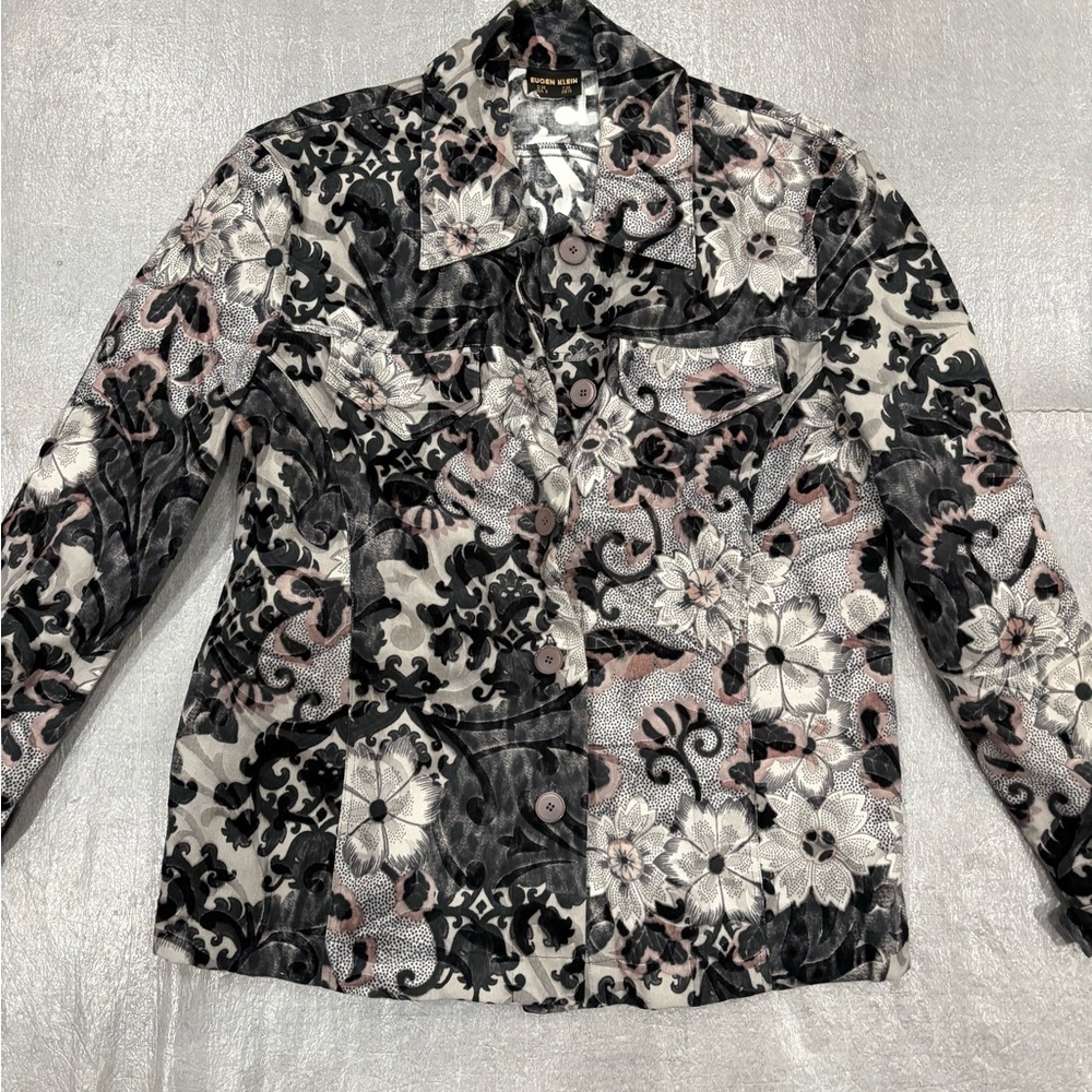 [US8]Eugen Klein Floral Patterned Textured Women's Denim Jacket